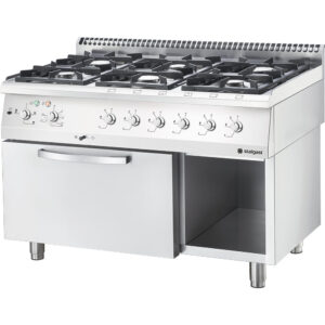 STALGAST Stalgast Edelstahl Gasherd Basic mit 6 Brennern (3x3,5+3x5), Elektro-Umluft-Backofen GN1/1 und Regalfach, Serie 700 ND
