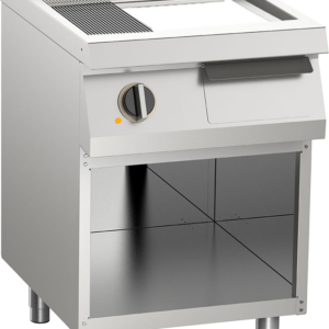 KBS Gastrotechnik Elektro-Grillplatte geteilt verchromt 7,5kW mit 2 Heizzonen offener Unterbau