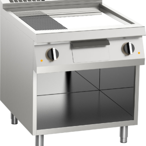 KBS Gastrotechnik Elektro-Grillplatte geteilt verchromt 10,8kW mit 2 Heizzonen offener Unterbau