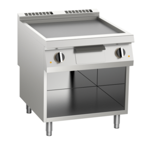 KBS Gastrotechnik Elektro-Grillplatte glatt aus Edelstahl 10,8kW mit 2 Heizzonen offener Unterbau