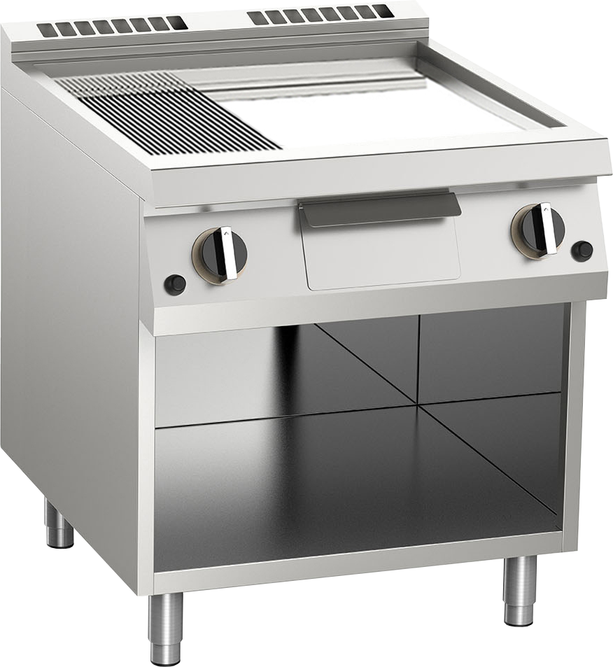 KBS Gastrotechnik Gas-Grillplatte geteilt verchromt 14kW mit 2 Heizzonen offener Unterbau 1 KBS Gastrotechnik Gas-Grillplatte geteilt verchromt 14kW mit 2 Heizzonen offener Unterbau