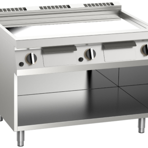 KBS Gastrotechnik Gas-Grillplatte glatt verchromt 21kW mit 3 Heizzonen offener Unterbau