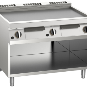 KBS Gastrotechnik Gas-Grillplatte glatt aus Edelstahl 18kW mit 3 Heizzonen offener Unterbau