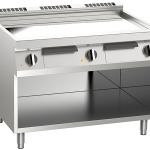 KBS Gastrotechnik Elektro-Grillplatte glatt verchromt 22,5kW mit 3 Heizzonen offener Unterbau