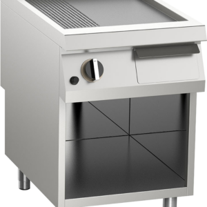 KBS Gastrotechnik Gas-Grillplatte geteilt aus Edelstahl 14kW mit 2 Heizzonen offener Unterbau