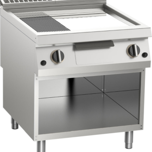 KBS Gastrotechnik Gas-Grillplatte geteilt verchromt 21kW mit 2 Heizzonen offener Unterbau