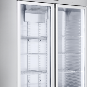 KBS Gastrotechnik Edelstahl-Gewerbekühlschrank KU 1422 G GN 2/1 mit Glastüren