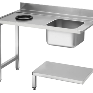 KBS Gastrotechnik Zulauftisch Becken rechts, mit Abfallloch Breite 120cm und Grundboden