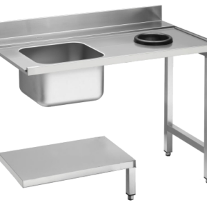 KBS Gastrotechnik Zulauftisch Becken links, mit Abfallloch Breite 120cm und Grundboden