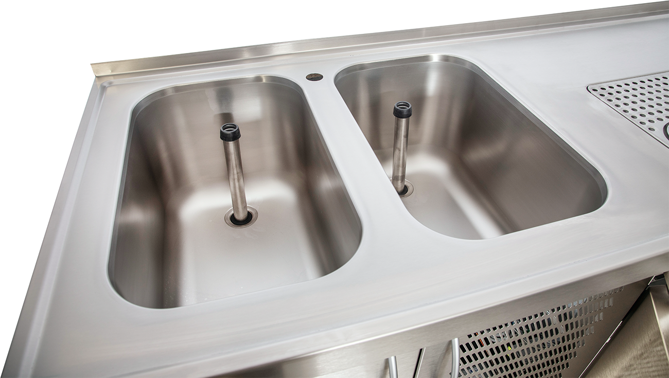 KBS Gastrotechnik Getränketheke Bergamo 2 mit 2 Becken rechts und Abdeckung mit Aufkantung 2 KBS Gastrotechnik Getränketheke Bergamo 2 mit 2 Becken rechts und Abdeckung mit Aufkantung – Bild 2