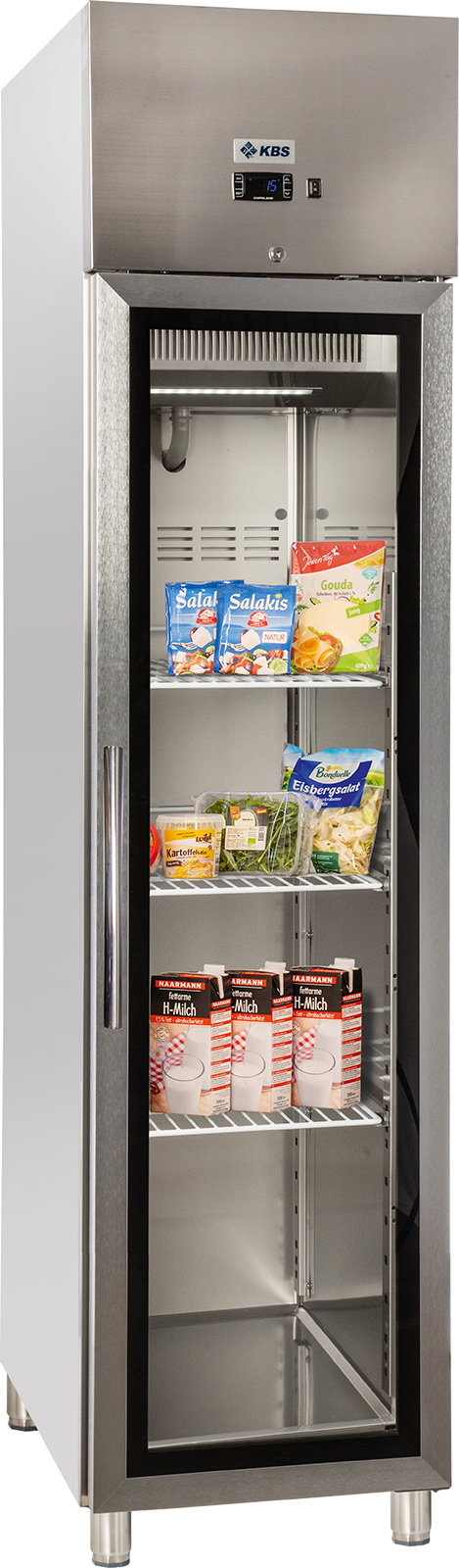 KBS Gastrotechnik Edelstahl Gewerbekühlschrank mit Glastür KU 356 G 1 KBS Gastrotechnik Edelstahl Gewerbekühlschrank mit Glastür KU 356 G