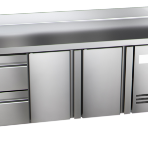 KBS Gastrotechnik Kühltisch Ready KT3002 mit Arbeitsplatte, Aufkantung 2 Türen 2 halbe Schubladen