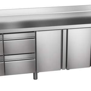 KBS Gastrotechnik Kühltisch Ready KT4004 mit Arbeitsplatte, Aufkantung 2 Türen 4 halbe Schublade