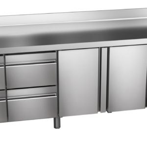 KBS Gastrotechnik Kühltisch Ready KT4614 mit Arbeitsplatte, Aufkantung 2 Türen, 4 halbe Schubladen