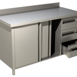 KBS Gastrotechnik Arbeitsschrank mit Schiebetüren, Schubladen und Aufkantung B 200cm x T 70cm