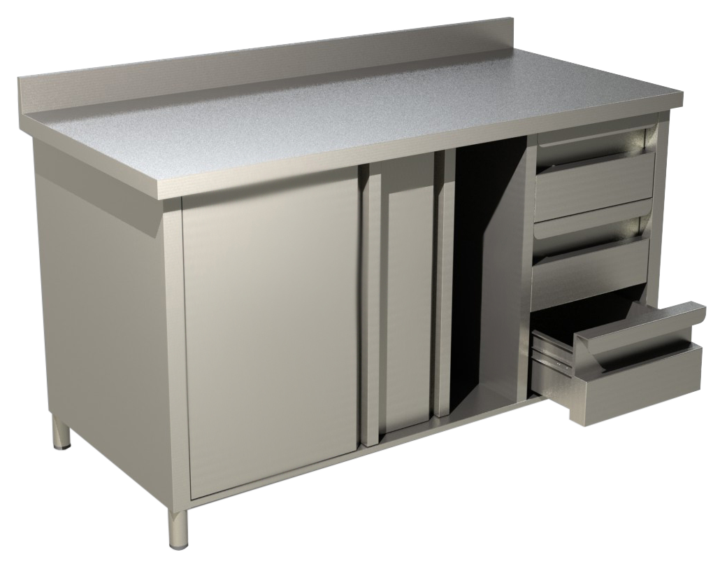 KBS Gastrotechnik Arbeitsschrank mit Schiebetüren, Schubladen und Aufkantung B 160cm x T 60cm 1 KBS Gastrotechnik Arbeitsschrank mit Schiebetüren, Schubladen und Aufkantung B 160cm x T 60cm