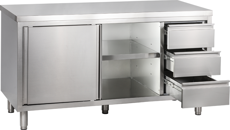 KBS Gastrotechnik Arbeitsschrank mit Schiebetüren und Schubladenblock B 200cm x T 70cm 1 KBS Gastrotechnik Arbeitsschrank mit Schiebetüren und Schubladenblock B 200cm x T 70cm