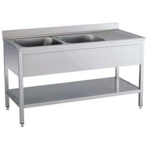 KBS Gastrotechnik Spültisch 2 Becken links mit Aufkantung B 160cm